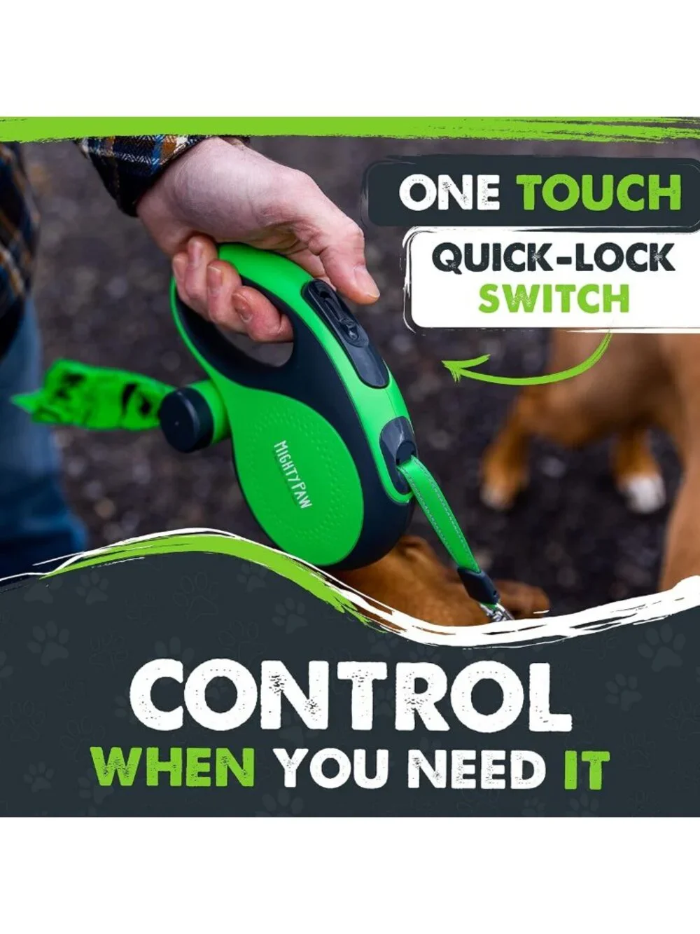 16' Retractable Dog Leash with Poop Bag Holder for Large Pets - Durable